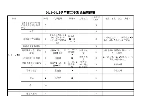 2014-2015学年第二学期课程安排