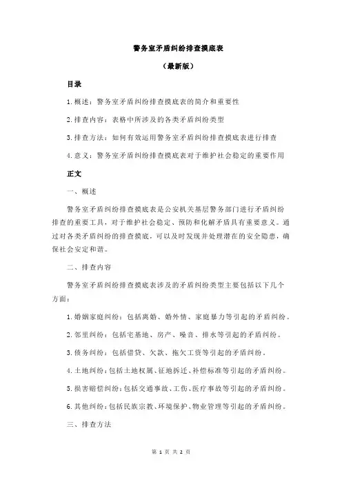 警务室矛盾纠纷排查摸底表
