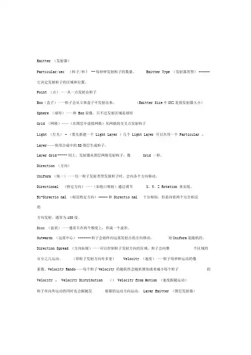 AE中particular插件中英文对照