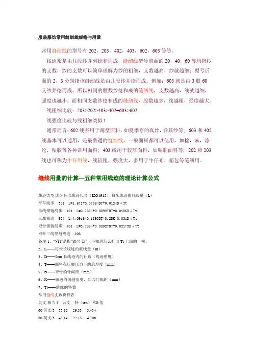 缝纫线规格与用量