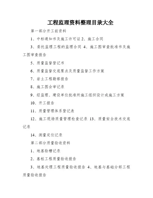 工程监理资料整理目录大全