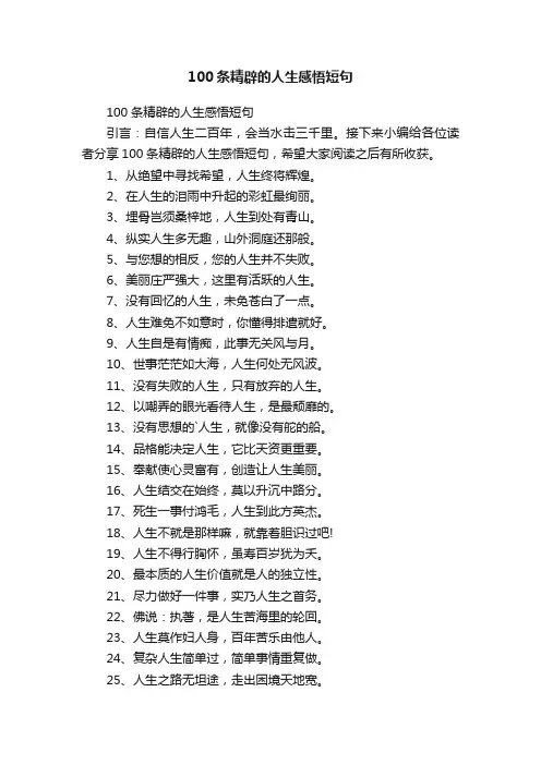100条精辟的人生感悟短句