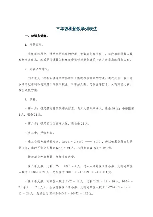 三年级租船数学列表法