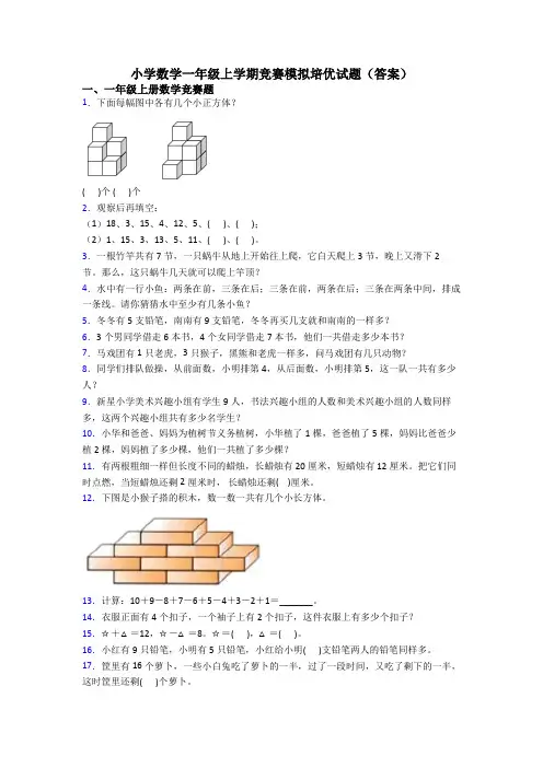 小学数学一年级上学期竞赛模拟培优试题(答案)