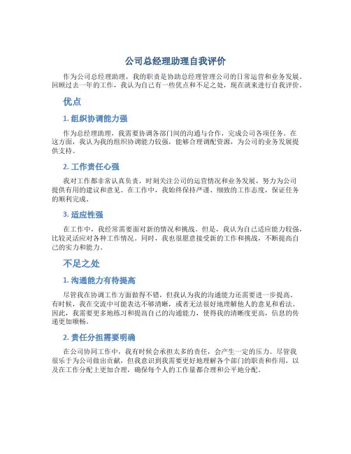 公司总经理助理自我评价