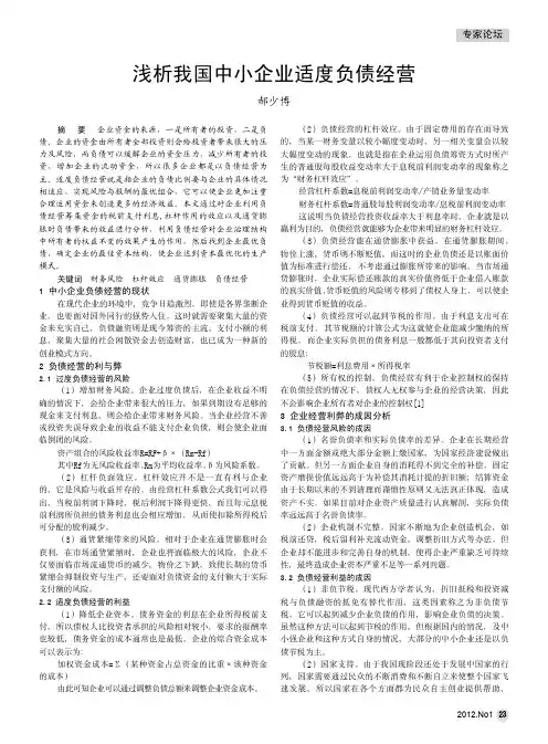 我国中小企业适度负债经营