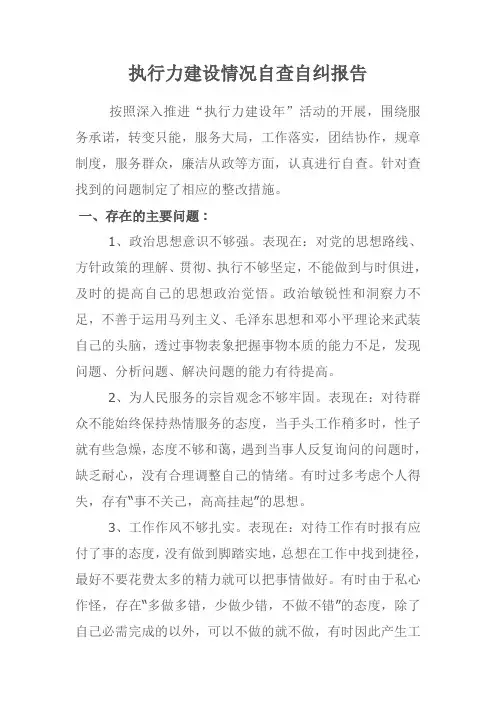 执行力建设情况自查自纠报告