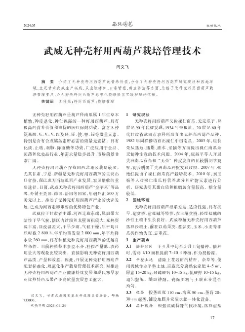 武威无种壳籽用西葫芦栽培管理技术