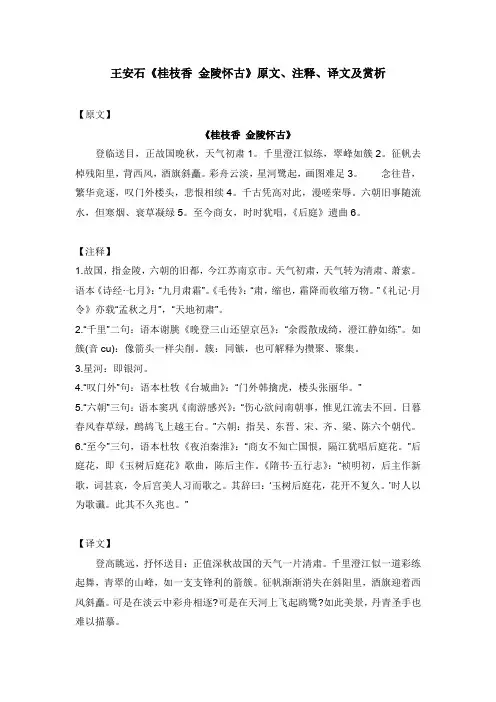 王安石《桂枝香 金陵怀古》原文、注释、译文及赏析