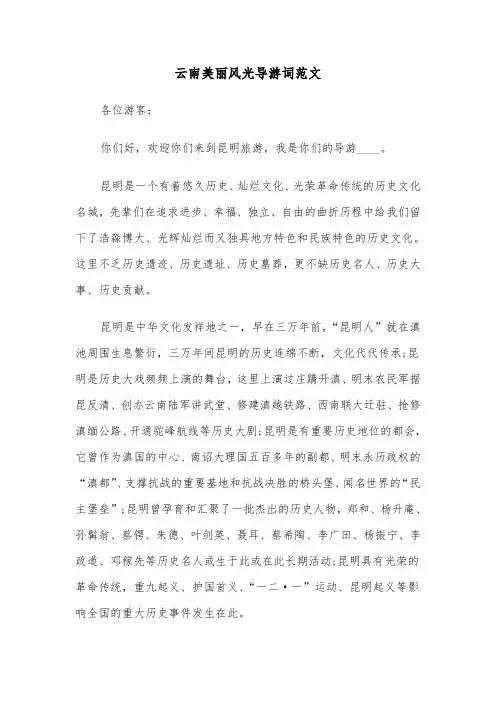 云南美丽风光导游词范文(六篇)