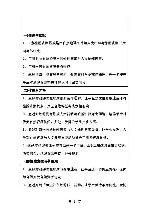 高中地理第一章旅游和旅游资源1.3旅游资源的形成和分布教案湘教版选修3