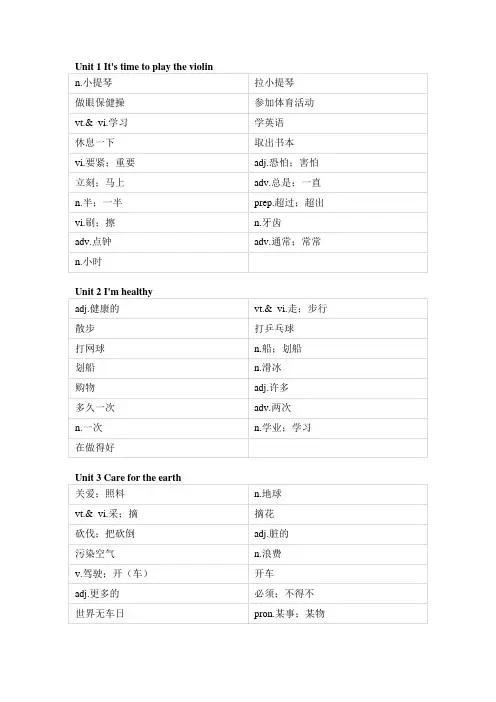 小学英语 六年级上册(三年级起点) 英语单词表(附音标,中英分开)word打印版