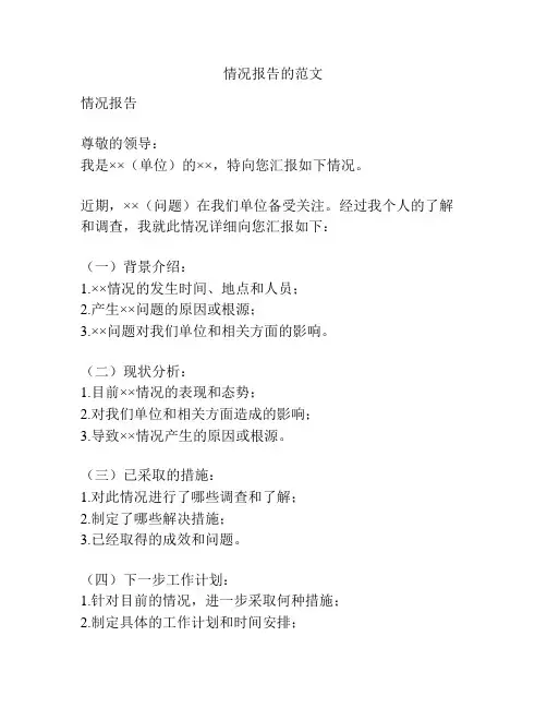 情况报告的范文