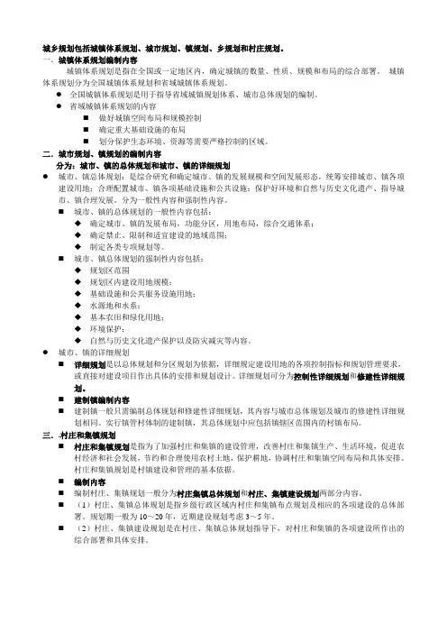 城乡规划包括城镇体系规划