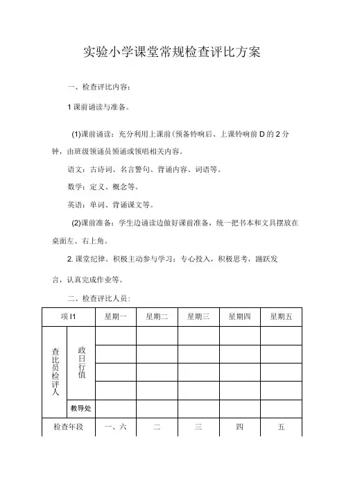 实验小学课堂常规检查评比方案