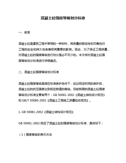 混凝土砼强度等级划分标准