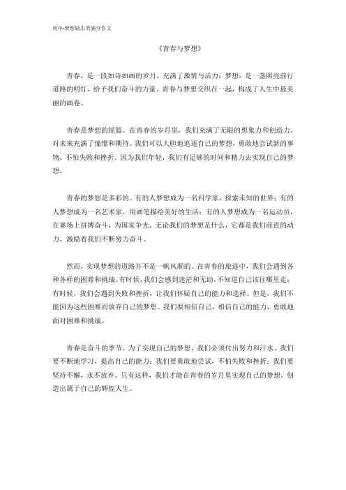 初中梦想励志类满分作文-青春与梦想