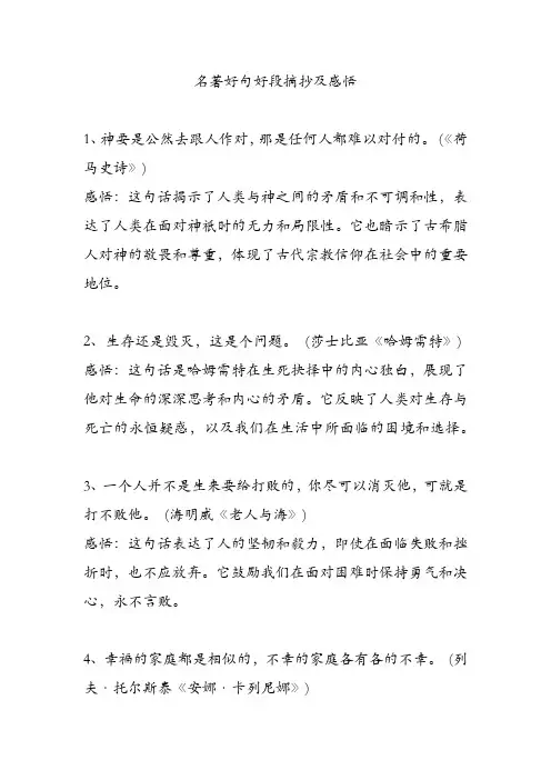 名著好句好段摘抄及感悟