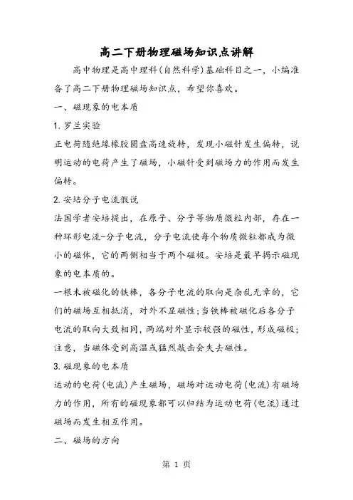 高二下册物理磁场知识点讲解-学习文档