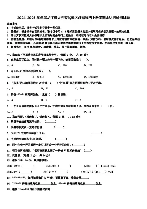 2024-2025学年黑龙江省大兴安岭地区呼玛县四上数学期末达标检测试题含解析