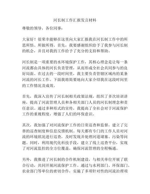 河长制工作汇报发言材料
