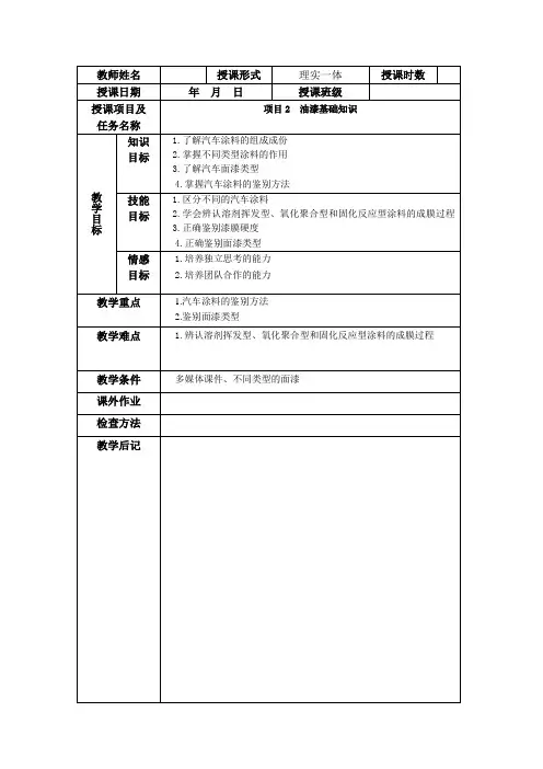 汽车涂装项目2油漆基础知识教学教案