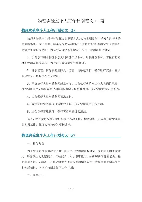 物理实验室个人工作计划范文11篇