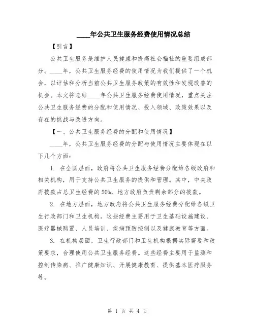 2024年公共卫生服务经费使用情况总结