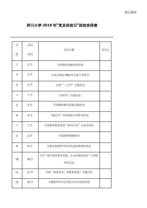 年党员活动日活动安排方法表格模板