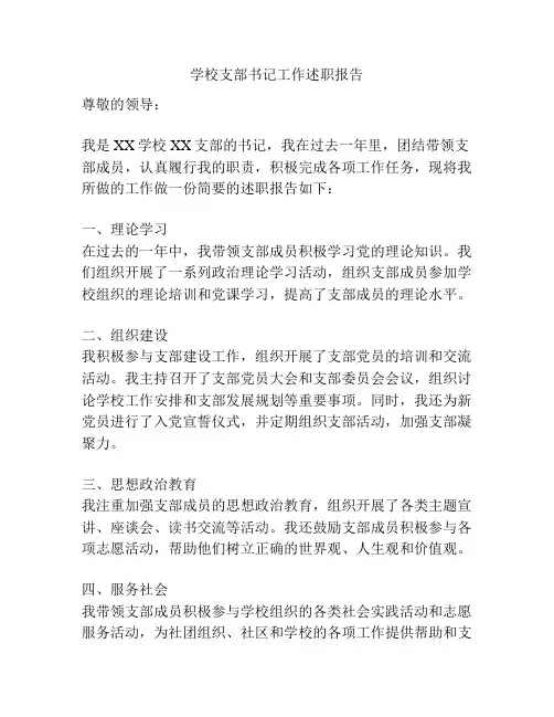 学校支部书记工作述职报告