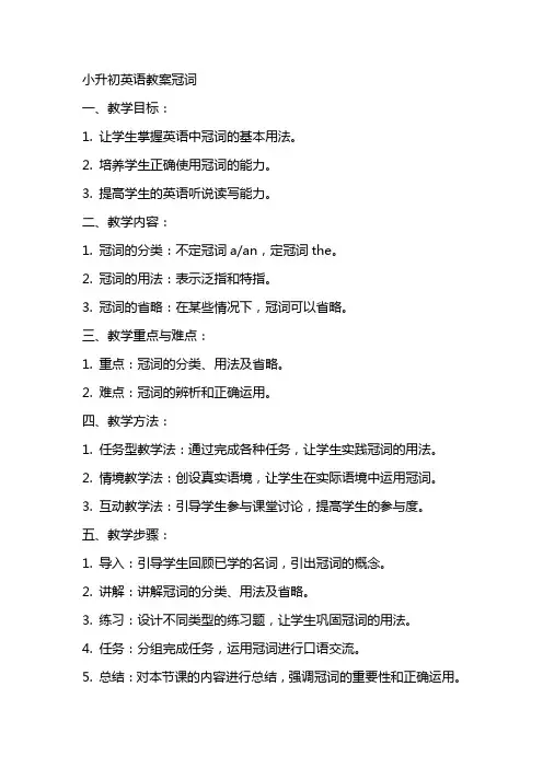 小升初英语教案冠词