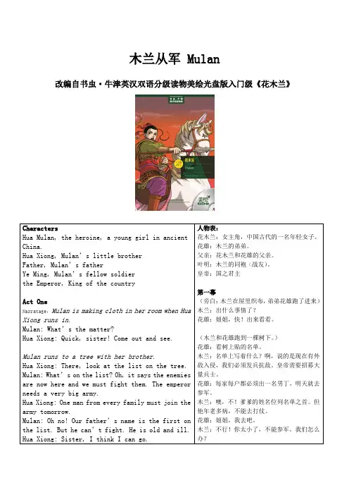 花木兰小学英语剧本