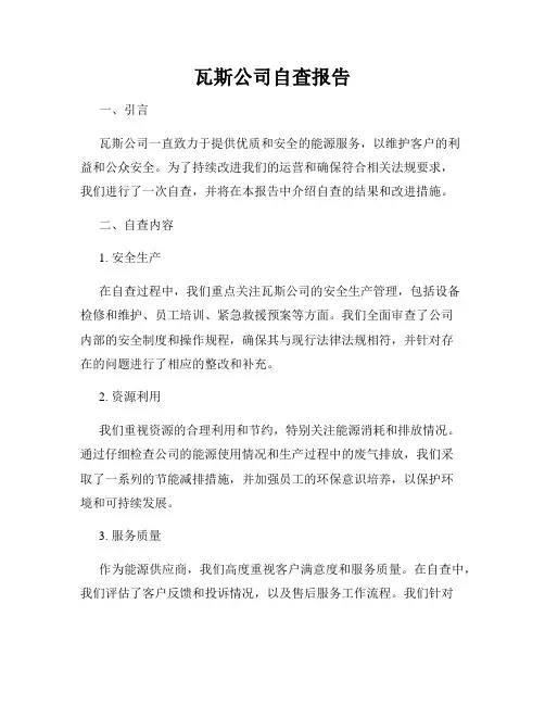 瓦斯公司自查报告