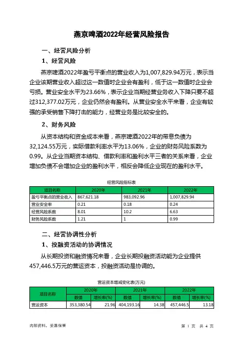 000729燕京啤酒2022年经营风险报告