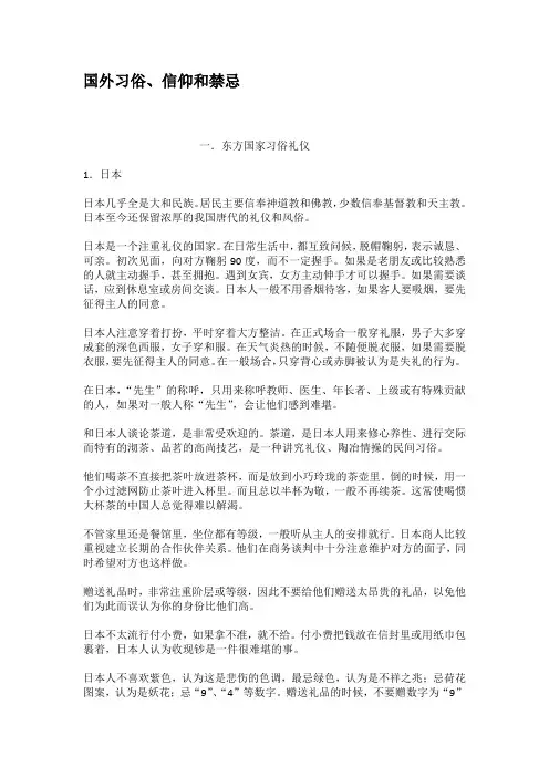 国外习俗信仰和禁忌