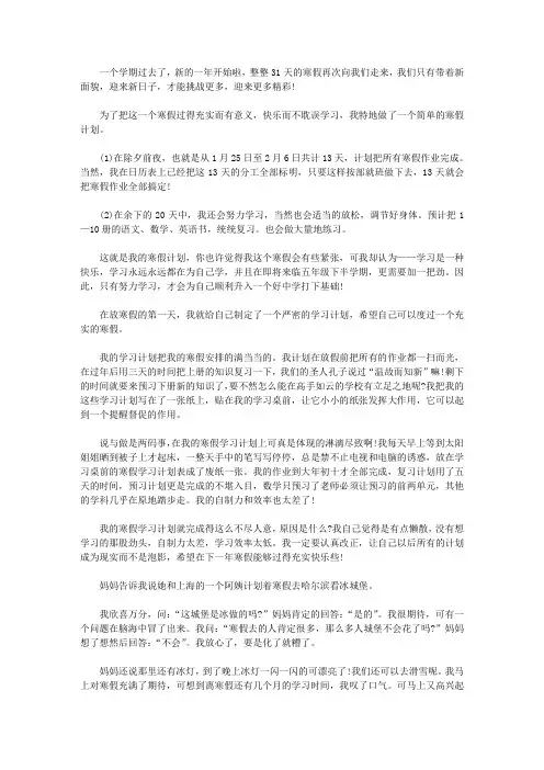 2020寒假计划日记
