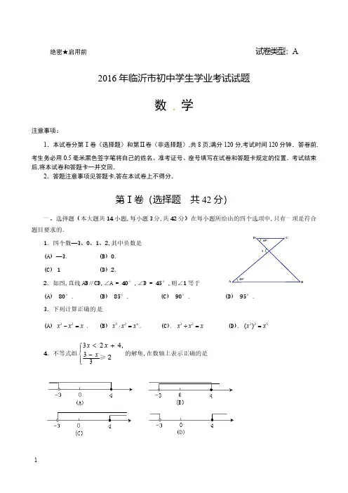 山东省临沂市2016年数学中考试题(word版,含答案)