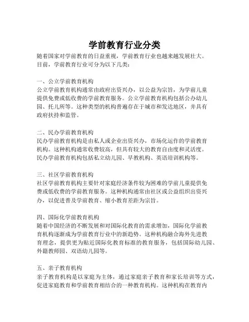 学前教育行业分类