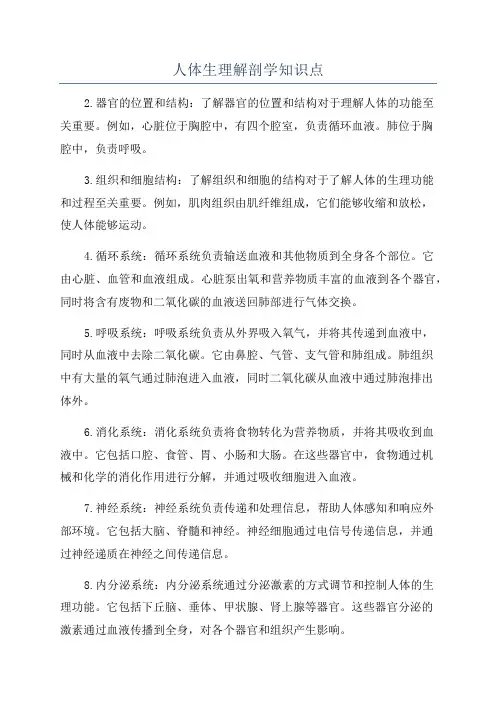 人体生理解剖学知识点