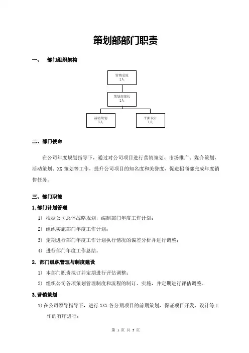 策划部部门职责