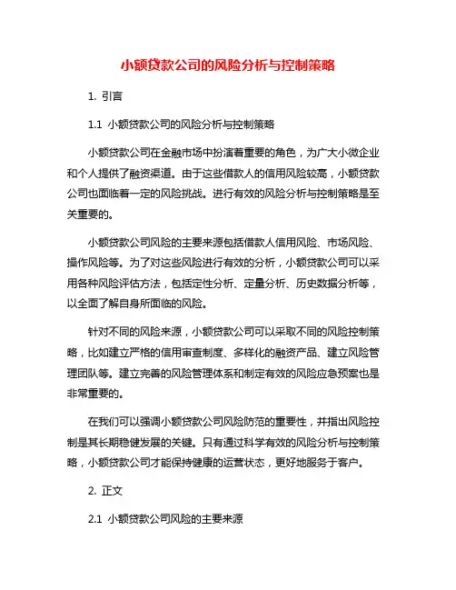 小额贷款公司的风险分析与控制策略