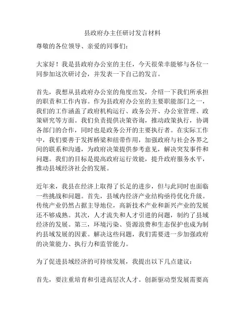 县政府办主任研讨发言材料