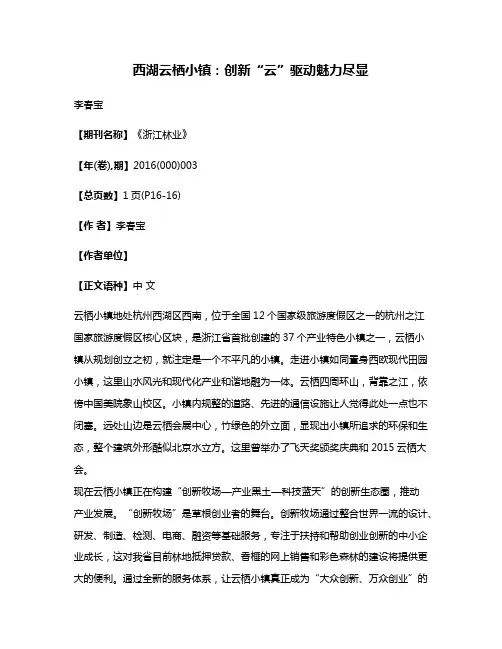 西湖云栖小镇：创新“云”驱动魅力尽显