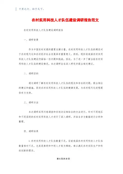 农村实用科技人才队伍建设调研报告范文