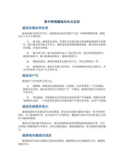 高中物理磁场知识点总结