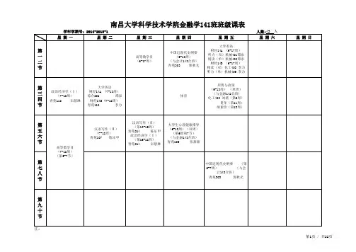 2014-2015学年第一学期财经学科部新生课程表