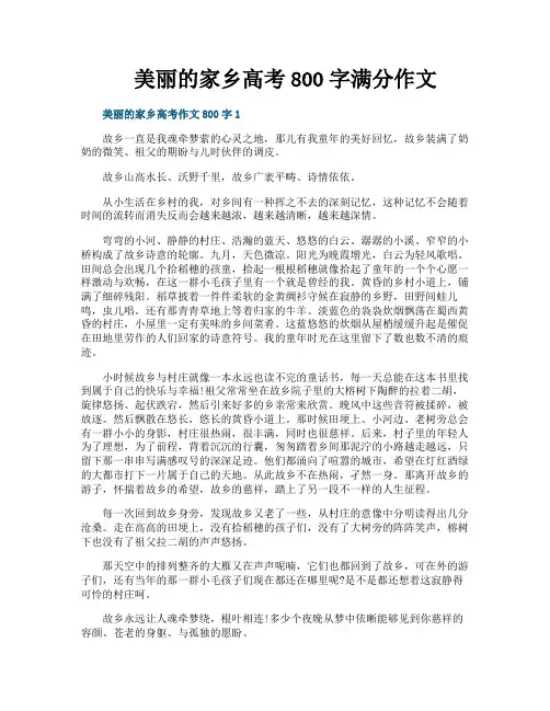 美丽的家乡高考800字满分作文