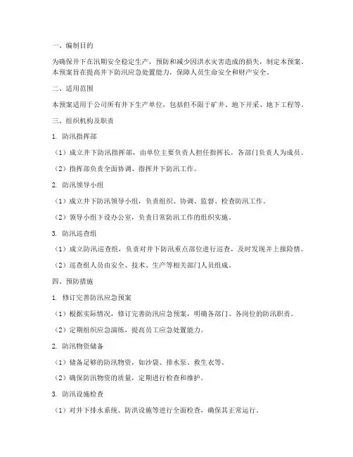 井下防汛专项应急预案模板