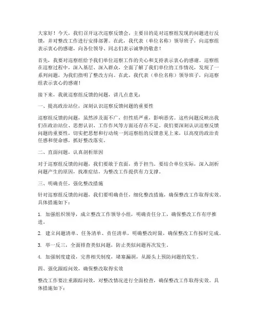 巡察反馈会领导发言稿