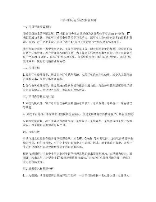 it项目的可行性研究报告案例